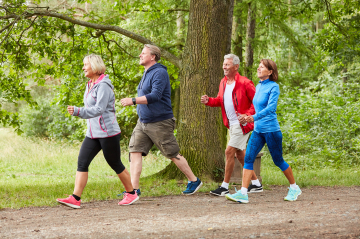 Eine Gruppe spaziert im Wald